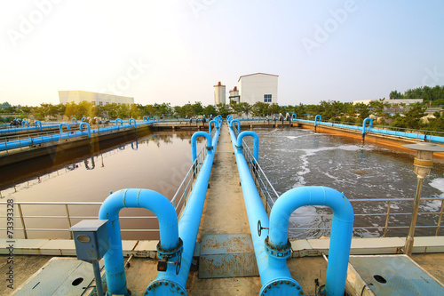 Water treatment tank with waste water with aeration process.