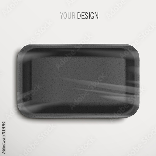 empty wrapped black food tray