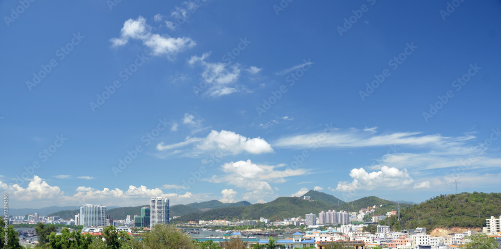 China Hainan island, city of Sanya aerial view China Hainan island, city of Sanya aerial view
