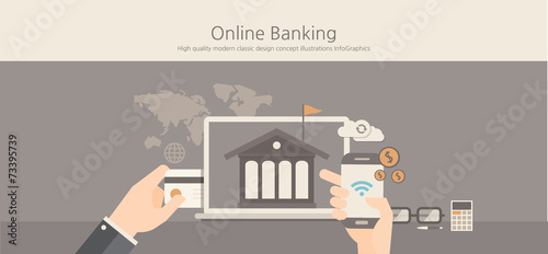 Modern and classic design online banking concept.