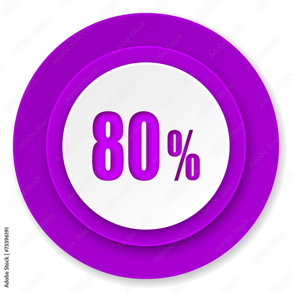 80 percent icon, violet button, sale sign 80 percent icon, violet button, sale sign