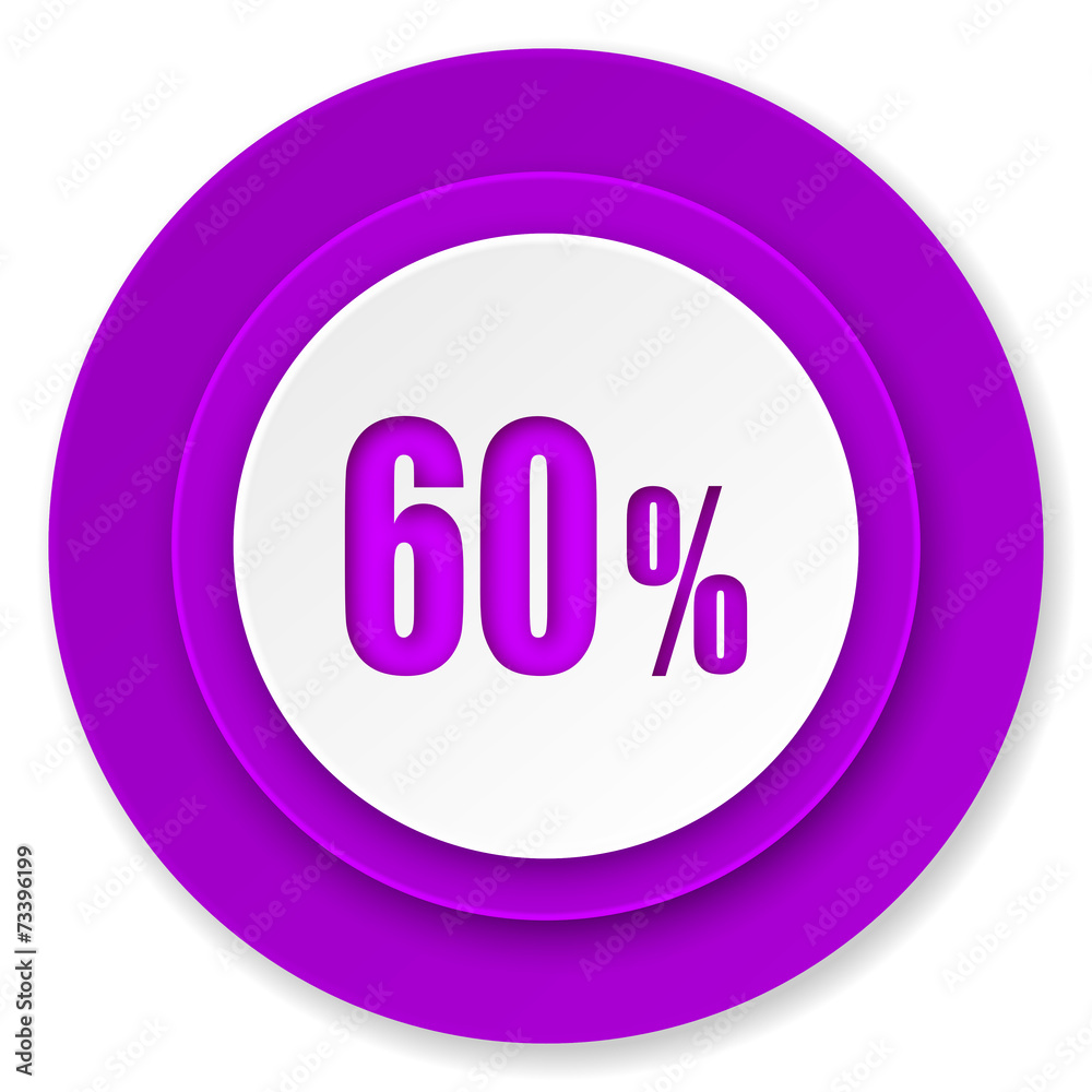 60 percent icon, violet button, sale sign 60 percent icon, violet button, sale sign