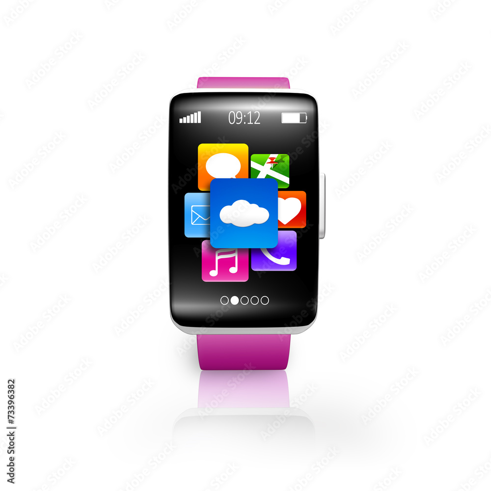 bright pink watchband curved screen smartwatch with icons set bright pink watchband curved screen smartwatch with icons set
