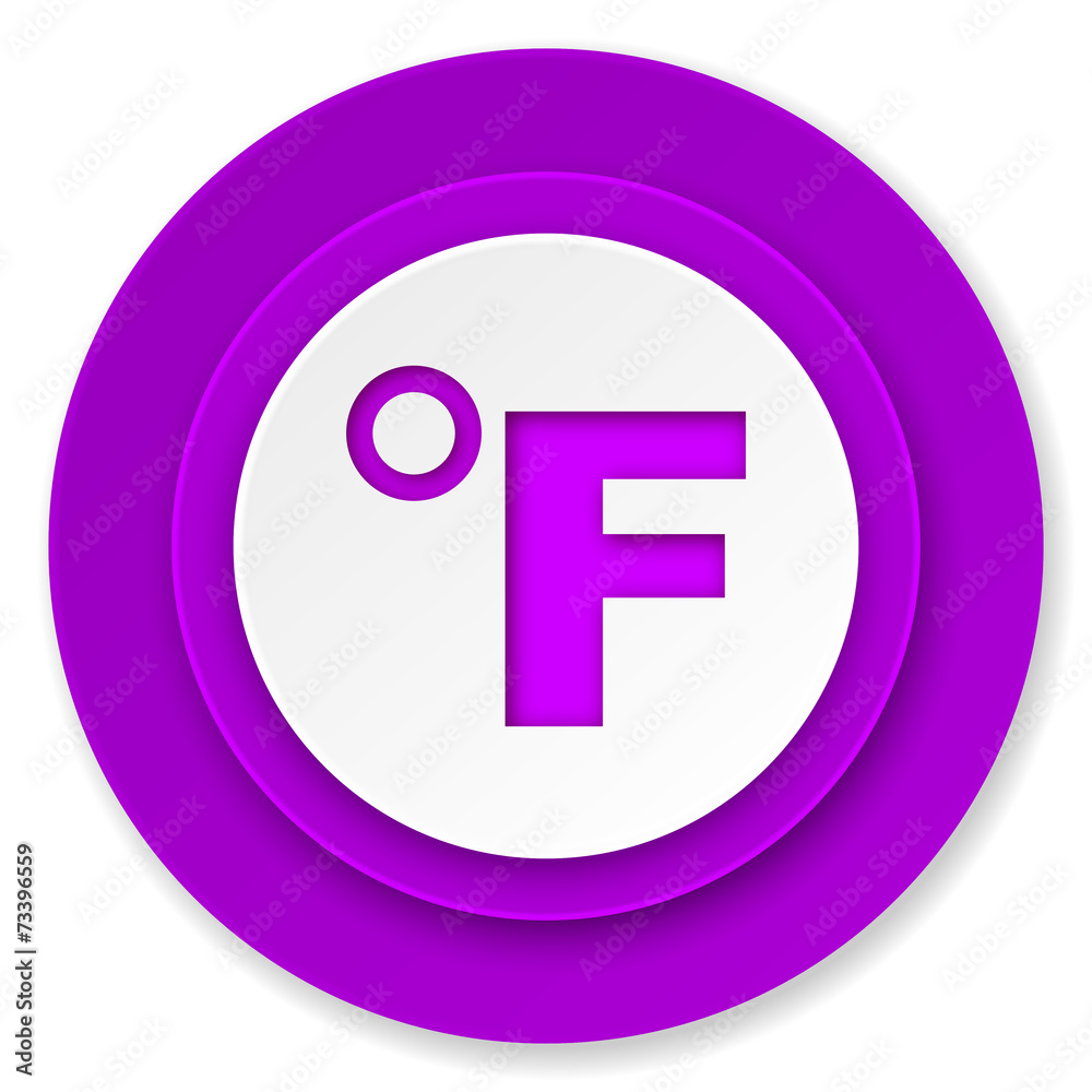 fahrenheit icon, violet button, temperature unit sign fahrenheit icon, violet button, temperature unit sign