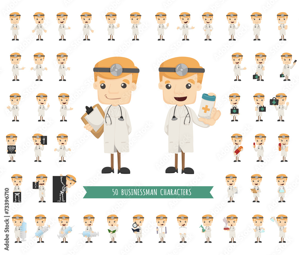 Set of doctor characters poses