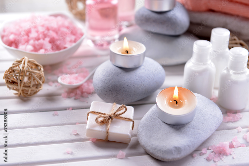 Composition of spa treatment on wooden background Composition of spa treatment on wooden background