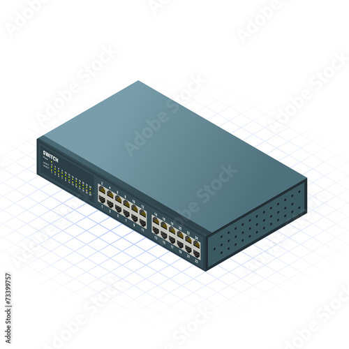 Isometric Switch with 24 Ports Vector Illustration