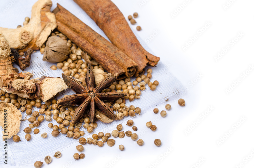 Spices on white background Spices on white background