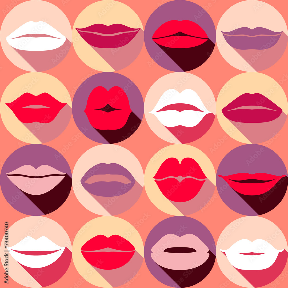 Flat design of lips. Seamless pattern of icon. Flat design of lips. Seamless pattern of icon.