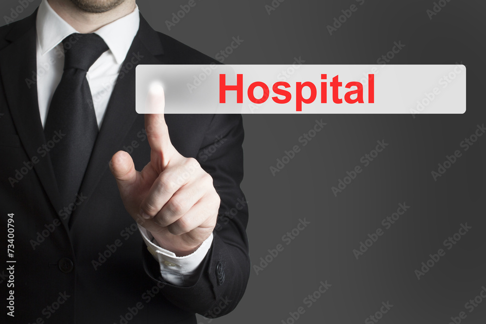 businessman pushing flat button hospital businessman pushing flat button hospital