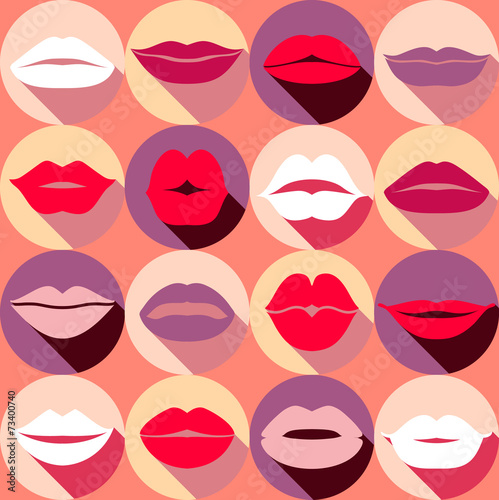 Flat design of lips. Seamless pattern of icon.