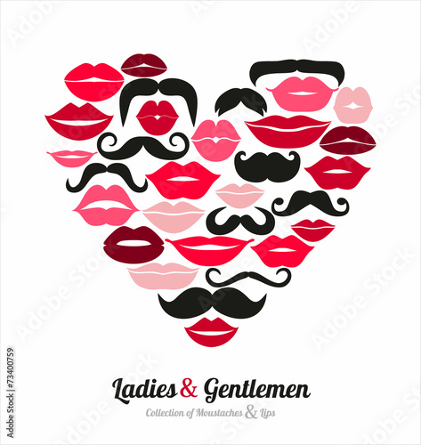 Collection of moustaches and lips