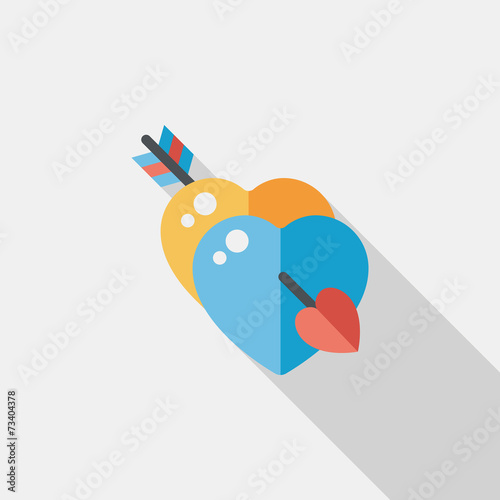 valentine's day heart bow and arrow flat icon with long shadow,e