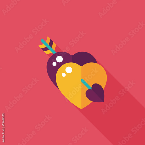 valentine's day heart bow and arrow flat icon with long shadow,e