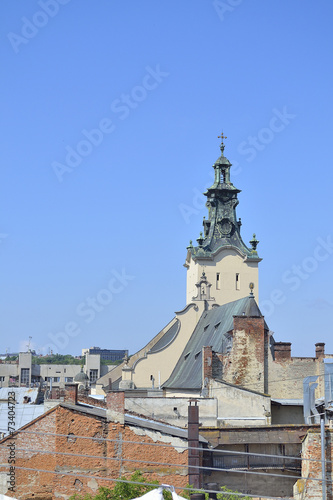 view of cathedral tower at middle old town
