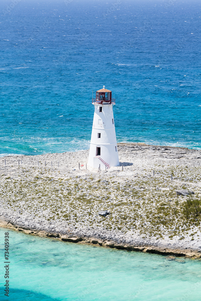 Small White Lighthouse on Spot of Land