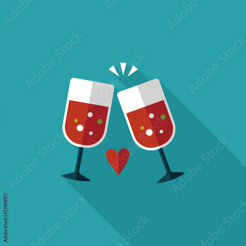 Valentine's day champagne flat icon with long shadow,eps10