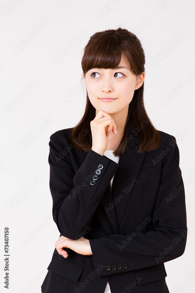 asian businesswoman thinking on white background asian businesswoman thinking on white background