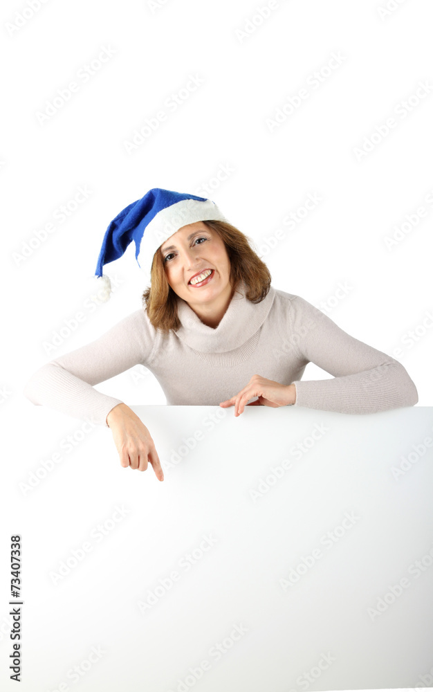 Christmas woman shows sign Christmas woman shows sign
