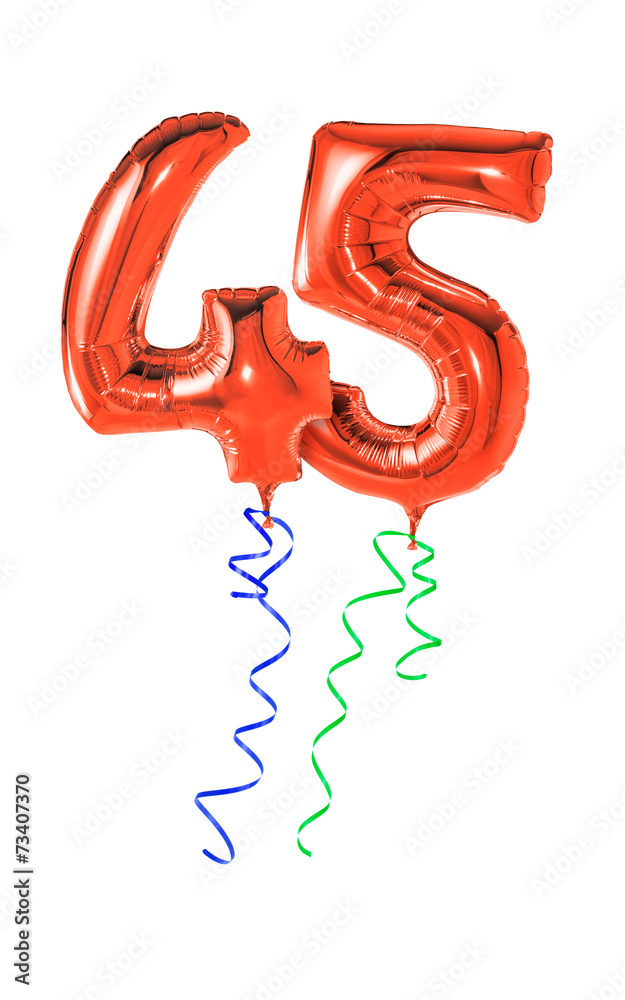 Rote Luftballons mit Geschenkband - Nummer 45 Stock Photo | Adobe Stock
