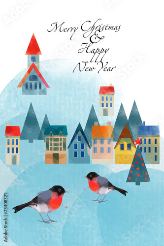 winter card Merry Chrismas Happy New Year