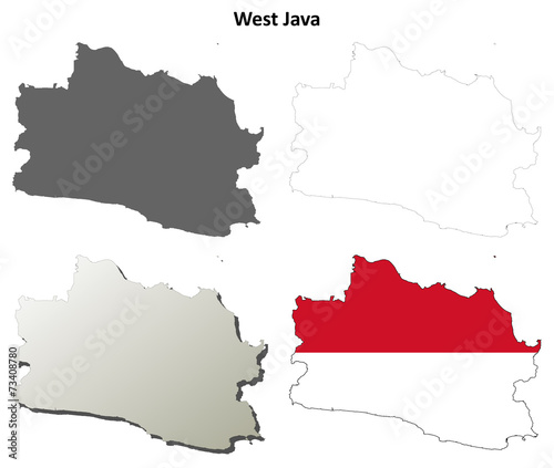 West Java blank outline map set