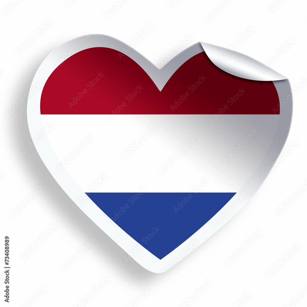 Heart sticker with flag of Netherlands isolated on white
