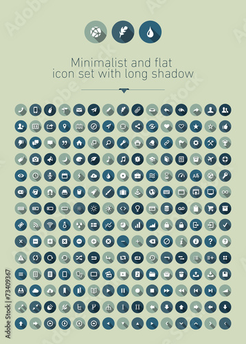 Green flat icon set with long shadow