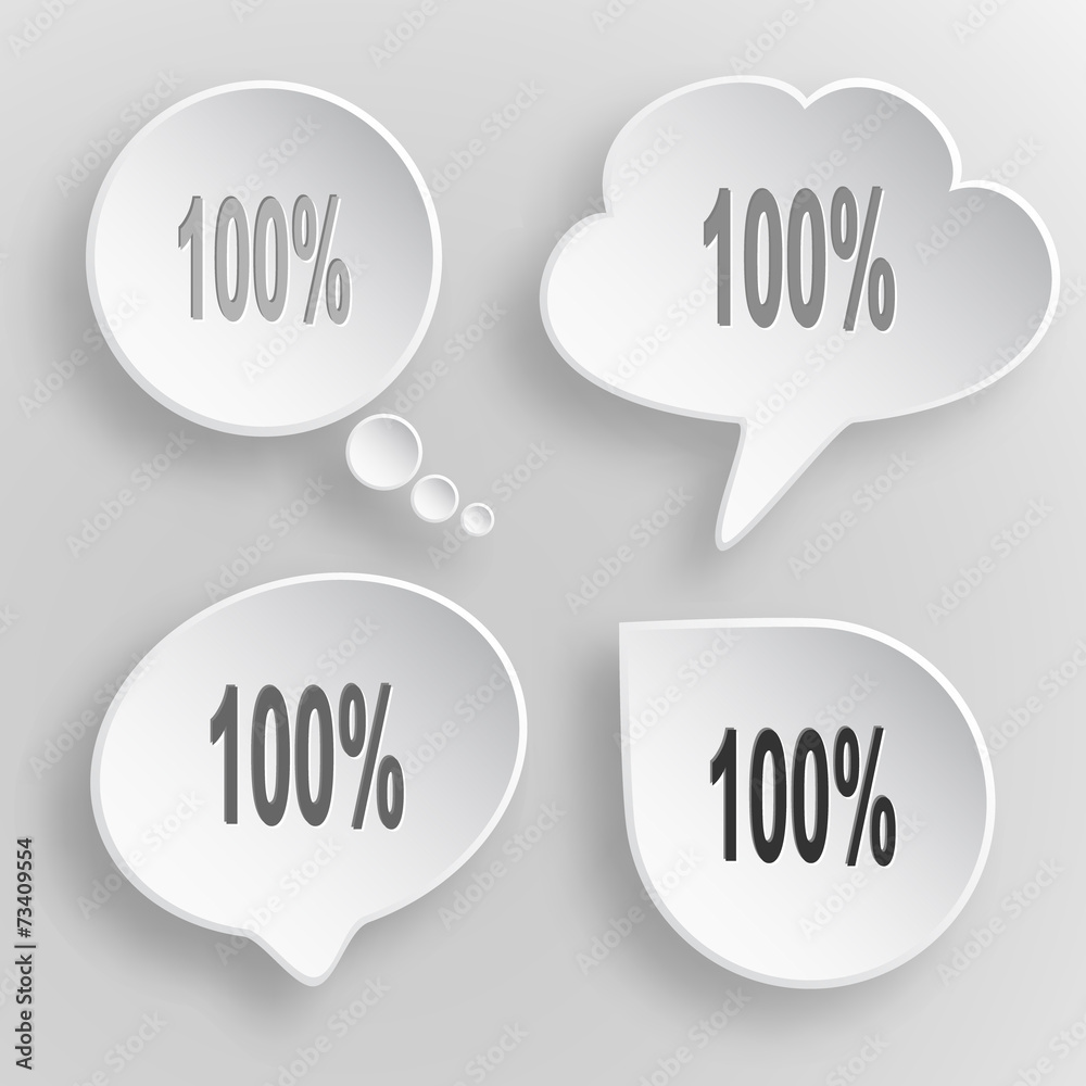 100%. White flat vector buttons on gray background. 100%. White flat vector buttons on gray background.