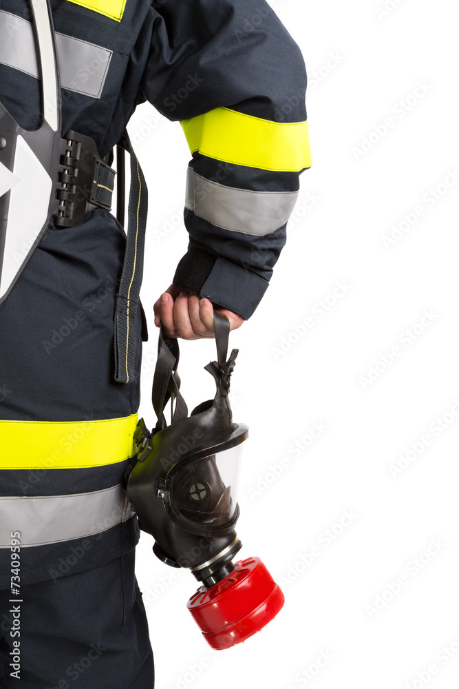 Firefighter with mask and protective suit Firefighter with mask and protective suit