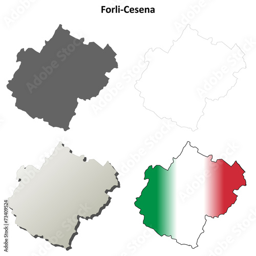 Forli-Cesena blank detailed outline map set