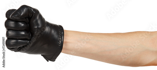 Hand in black leather glove