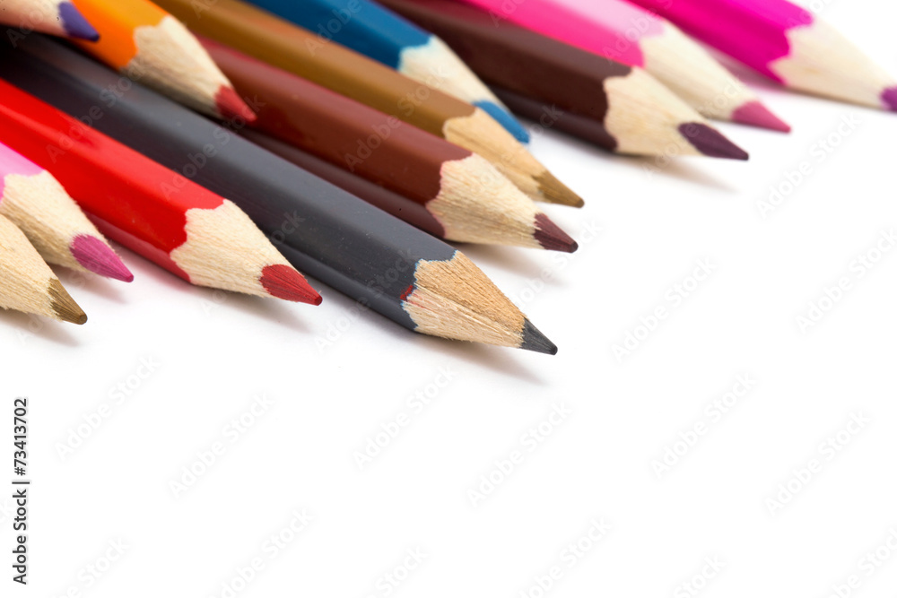 Colour pencils isolated on white background close up Colour pencils isolated on white background close up
