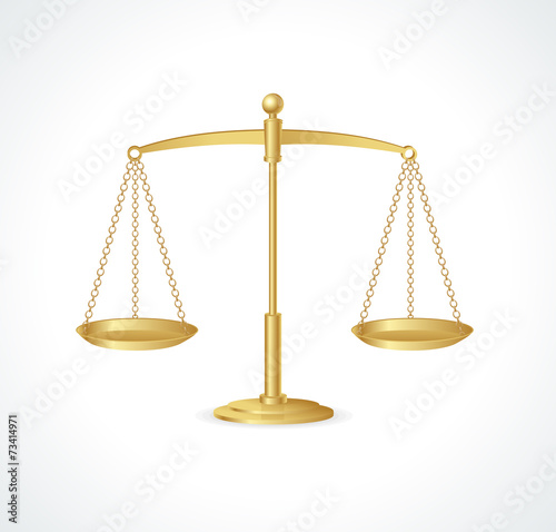 Vector Gold justice scales isolated on white