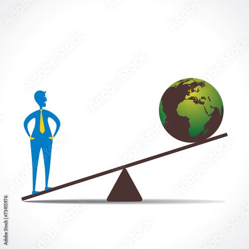 men and earth compare on weighing concept vector