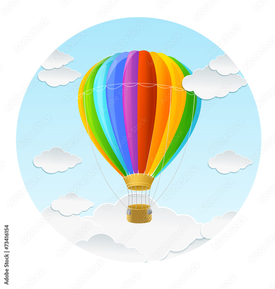 Obraz premium Vector rainbow air ballon and clouds