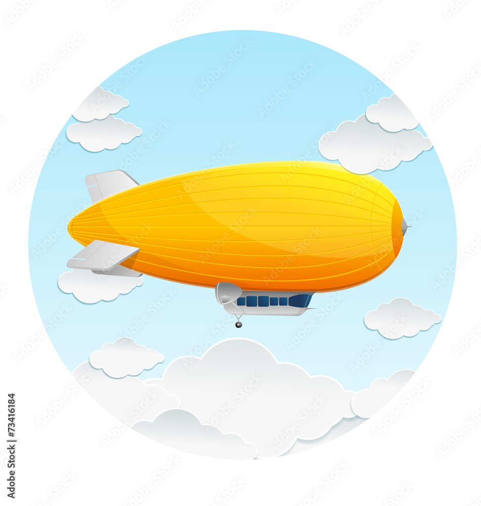 Vector yellow dirigible balloon and clouds Vector yellow dirigible balloon and clouds