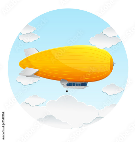 Vector yellow dirigible balloon and clouds