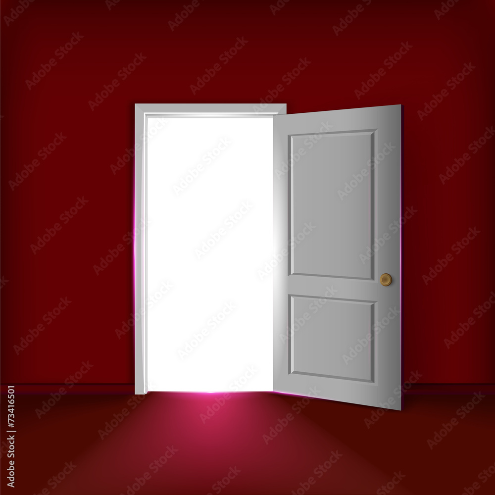 Easy red room with open door concept Easy red room with open door concept
