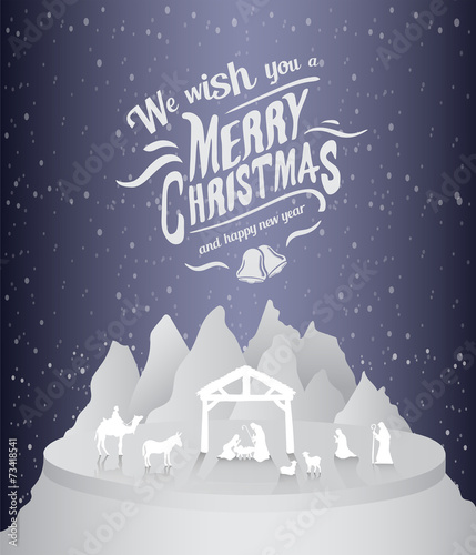 Merry christmas vector with nativity scene