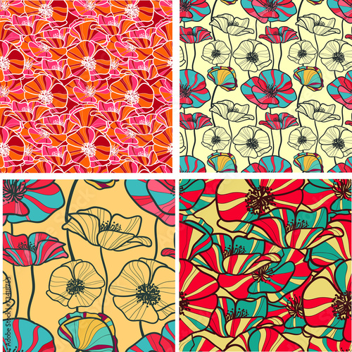 set of 4 seamless floral backgrounds