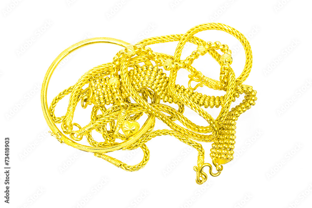 Group of many design gold necklaces Group of many design gold necklaces