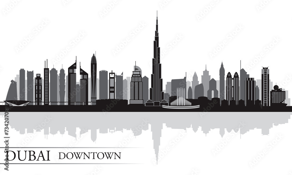 Obraz premium Dubai Downtown City skyline silhouette background