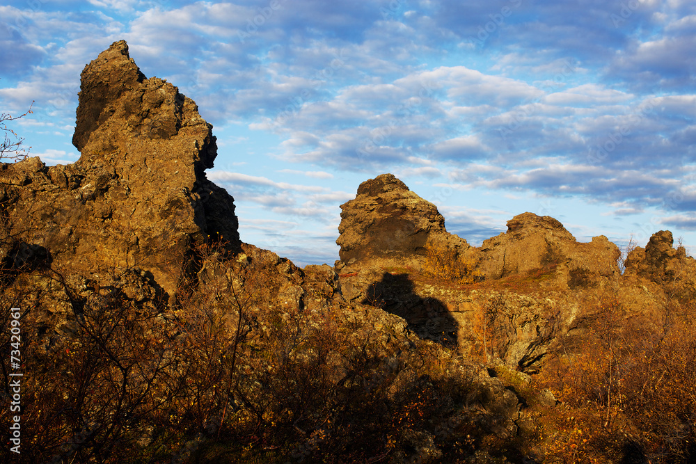 Formations from lava at Dimmuborgir near Myvatn lake