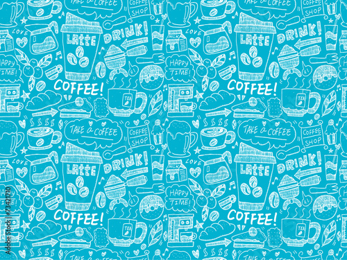 seamless doodle coffee pattern background