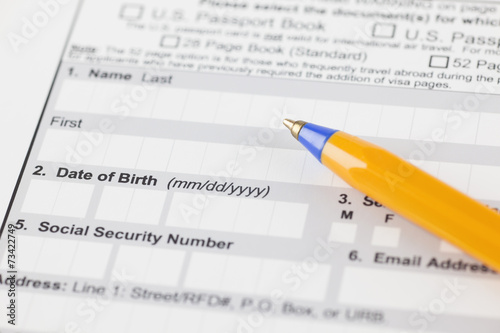 Application form with ballpoint pen
