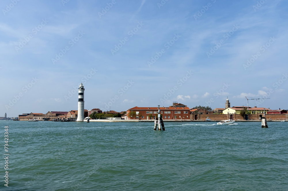 Murano island white lighthouse, Venice, Italy