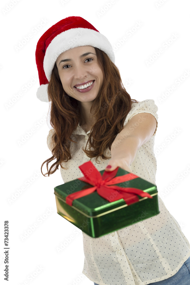 Christmas woman giving a christmas gift Christmas woman giving a christmas gift
