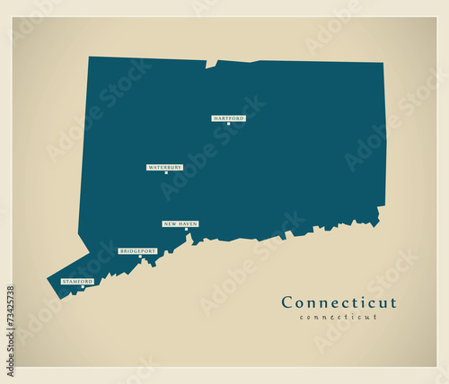 Modern Map - Connecticut USA