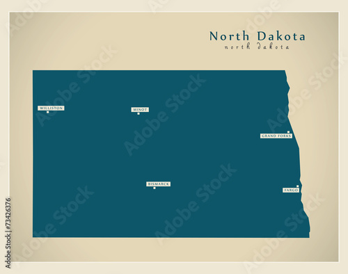 Modern Map - North Dakota USA